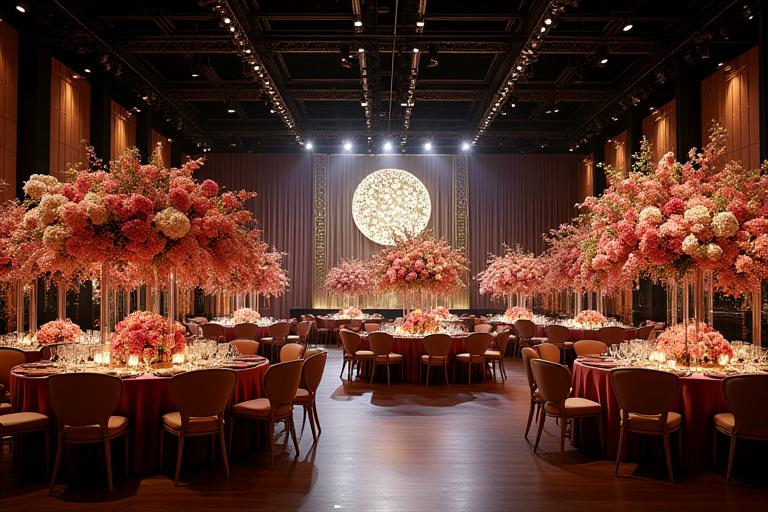 Large floral installations at a corporate awards gala.