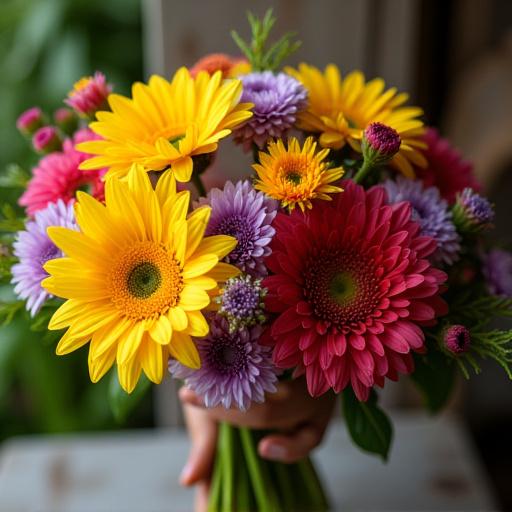 A vibrant, colourful bouquet featuring seasonal spring flowers.